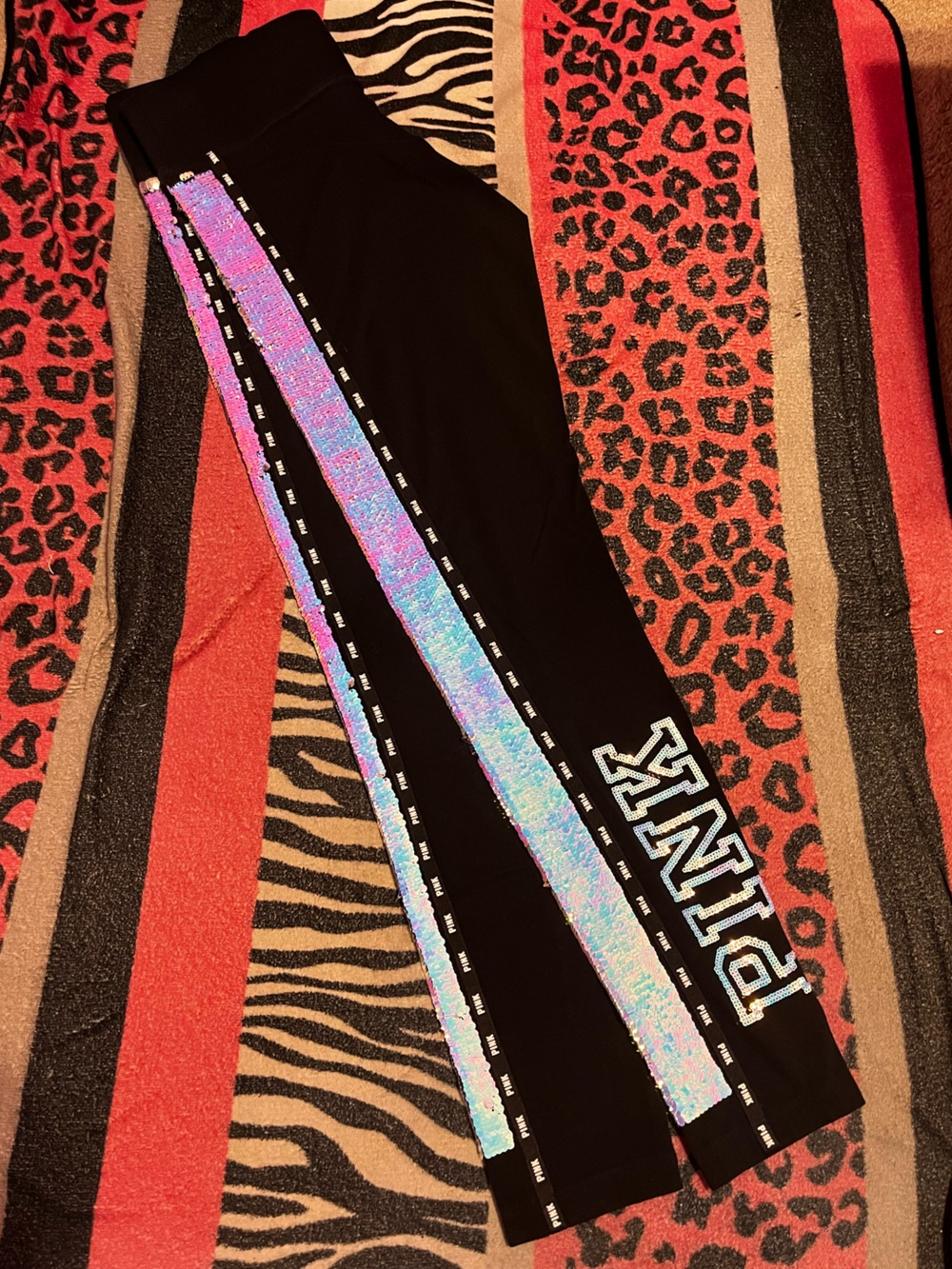 PINK Victoria's Secret holographic sequins flip leggings